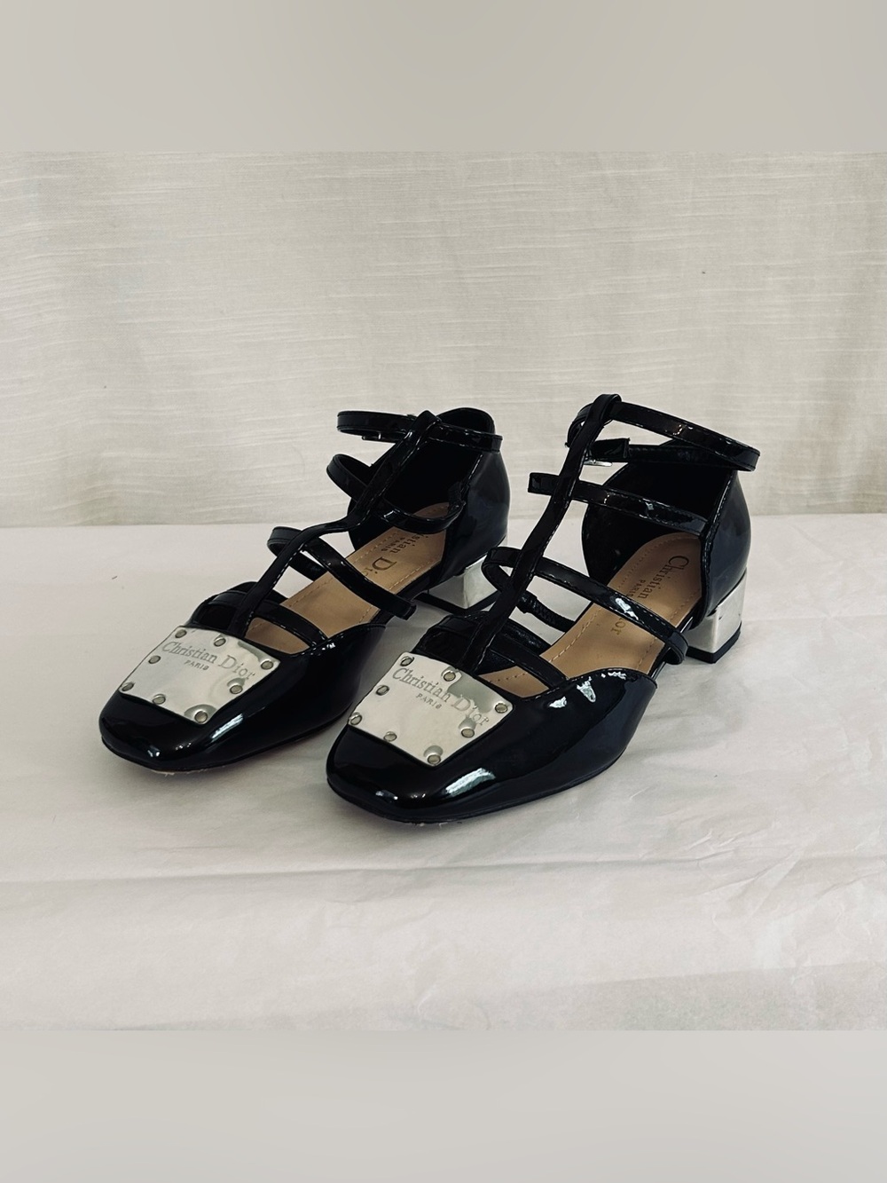 Christian Dior Patent Leather Strappy Mary Jane's w/ Silver Leather Name Plate - Picture 4 of 11